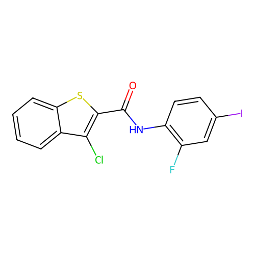 3-chloro-N-(2-fluoro-4-iodophenyl)-1-benzothiophene-2-carboxamide structure