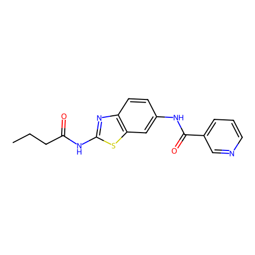 N-[2-(butanoylamino)-1,3-benzothiazol-6-yl]pyridine-3-carboxamide structure