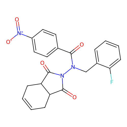 N-(1,3-dioxo-1,3,3a,4,7,7a-hexahydro-2H-isoindol-2-yl)-N-(2-fluorobenzyl)-4-nitrobenzamide structure