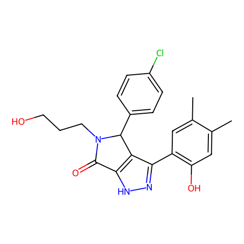 4-(4-chlorophenyl)-3-(2-hydroxy-4,5-dimethylphenyl)-5-(3-hydroxypropyl)-4,5-dihydropyrrolo[3,4-c]pyrazol-6(1H)-one structure