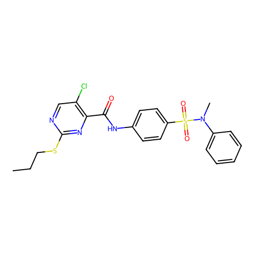 5-chloro-N-{4-[methyl(phenyl)sulfamoyl]phenyl}-2-(propylsulfanyl)pyrimidine-4-carboxamide structure