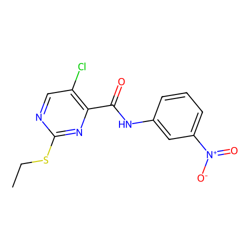 5-chloro-2-ethylsulfanyl-N-(3-nitrophenyl)pyrimidine-4-carboxamide structure
