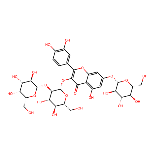 4H-1-Benzopyran-4-one, 2-(3,4-dihydroxyphenyl)-3-((2-O-beta-D-galactopyranosyl-beta-D-glucopyranosyl)oxy)-7-(beta-D-glucopyranosyloxy)-5-hydroxy- structure