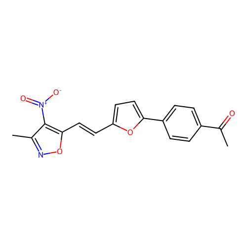 (E)-1-(4-(5-(2-(3-methyl-4-nitroisoxazol-5-yl)vinyl)furan-2-yl)phenyl)ethanone structure