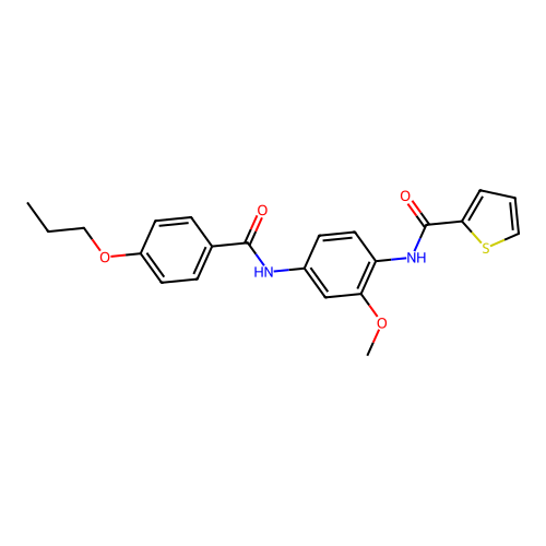N-[2-methoxy-4-[(4-propoxybenzoyl)amino]phenyl]thiophene-2-carboxamide structure