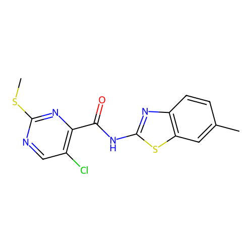 5-chloro-N-(6-methyl-1,3-benzothiazol-2-yl)-2-(methylsulfanyl)pyrimidine-4-carboxamide structure