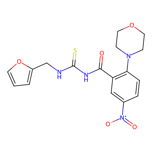 N-(furan-2-ylmethylcarbamothioyl)-2-morpholin-4-yl-5-nitrobenzamide structure