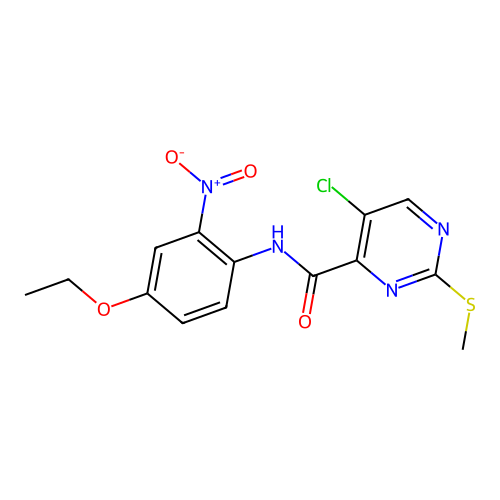 5-chloro-N-(4-ethoxy-2-nitrophenyl)-2-(methylsulfanyl)pyrimidine-4-carboxamide structure