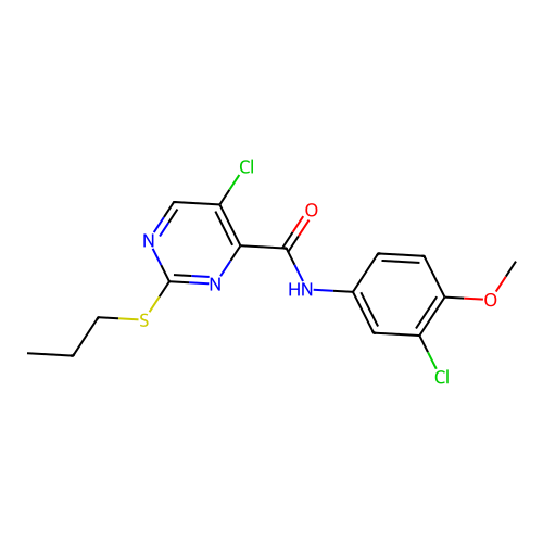 5-chloro-N-(3-chloro-4-methoxyphenyl)-2-(propylsulfanyl)pyrimidine-4-carboxamide structure