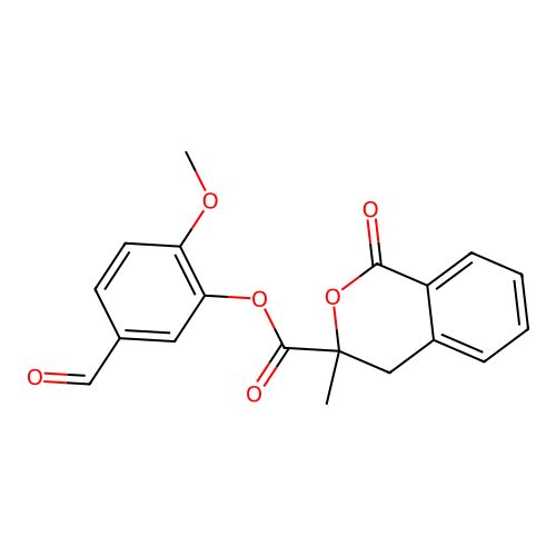 5-formyl-2-methoxyphenyl 3-methyl-1-oxo-3,4-dihydro-1H-isochromene-3-carboxylate structure