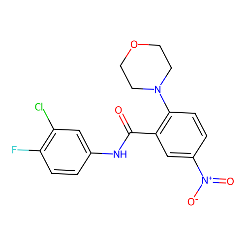 N-(3-chloro-4-fluorophenyl)-2-morpholin-4-yl-5-nitrobenzamide structure
