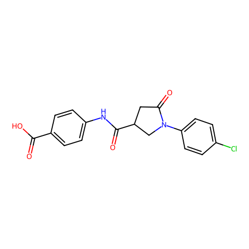 4-({[1-(4-Chlorophenyl)-5-oxopyrrolidin-3-yl]carbonyl}amino)benzoic acid structure