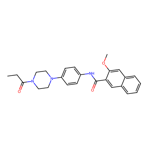 3-methoxy-N-[4-(4-propanoylpiperazin-1-yl)phenyl]naphthalene-2-carboxamide structure