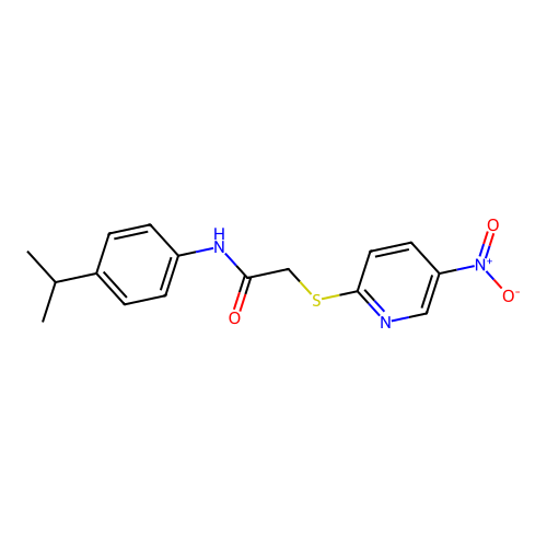 2-(5-nitropyridin-2-yl)sulfanyl-N-(4-propan-2-ylphenyl)acetamide structure