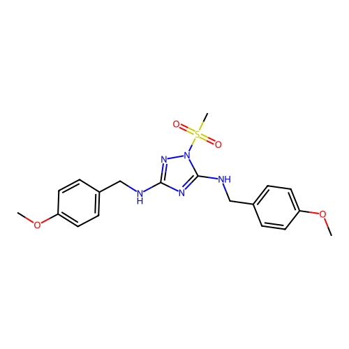 N,N'-bis(4-methoxybenzyl)-1-(methylsulfonyl)-1H-1,2,4-triazole-3,5-diamine structure