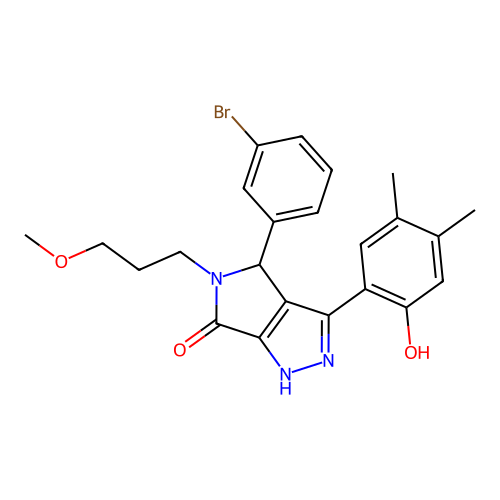 4-(3-bromophenyl)-3-(2-hydroxy-4,5-dimethylphenyl)-5-(3-methoxypropyl)-4,5-dihydropyrrolo[3,4-c]pyrazol-6(1H)-one structure