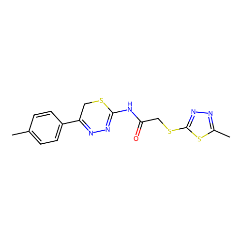N-[5-(4-methylphenyl)-6H-1,3,4-thiadiazin-2-yl]-2-[(5-methyl-1,3,4-thiadiazol-2-yl)sulfanyl]acetamide structure