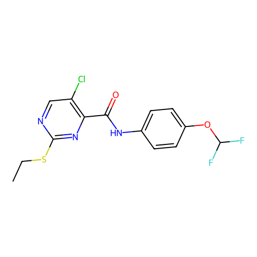 5-chloro-N-[4-(difluoromethoxy)phenyl]-2-(ethylsulfanyl)pyrimidine-4-carboxamide structure