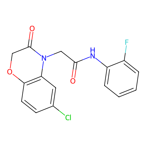 2-(6-chloro-3-oxo-1,4-benzoxazin-4-yl)-N-(2-fluorophenyl)acetamide structure