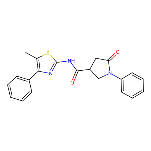 N-(5-methyl-4-phenyl-1,3-thiazol-2-yl)-5-oxo-1-phenylpyrrolidine-3-carboxamide structure