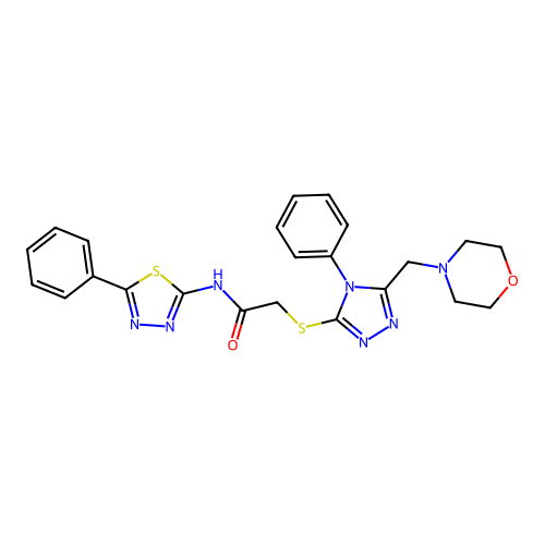 2-[[5-(morpholin-4-ylmethyl)-4-phenyl-1,2,4-triazol-3-yl]sulfanyl]-N-(5-phenyl-1,3,4-thiadiazol-2-yl)acetamide structure