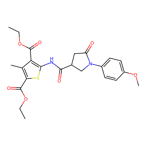 diethyl 5-({[1-(4-methoxyphenyl)-5-oxopyrrolidin-3-yl]carbonyl}amino)-3-methylthiophene-2,4-dicarboxylate structure