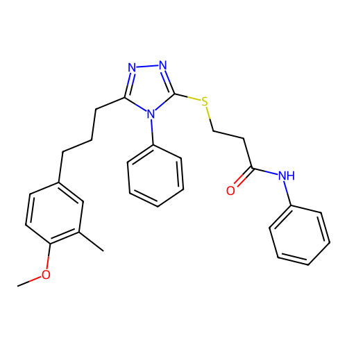 3-({5-[3-(4-methoxy-3-methylphenyl)propyl]-4-phenyl-4H-1,2,4-triazol-3-yl}sulfanyl)-N-phenylpropanamide structure