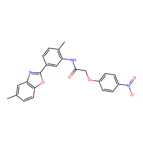 N-[2-methyl-5-(5-methyl-1,3-benzoxazol-2-yl)phenyl]-2-(4-nitrophenoxy)acetamide structure