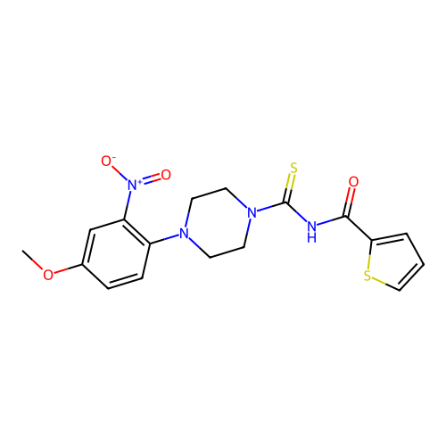 N-[4-(4-methoxy-2-nitrophenyl)piperazine-1-carbothioyl]thiophene-2-carboxamide structure
