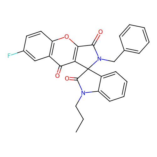 2-benzyl-7-fluoro-1'-propyl-2H-spiro[chromeno[2,3-c]pyrrole-1,3'-indole]-2',3,9(1'H)-trione structure