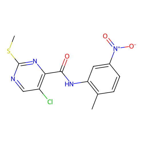 5-chloro-N-(2-methyl-5-nitrophenyl)-2-(methylsulfanyl)pyrimidine-4-carboxamide structure