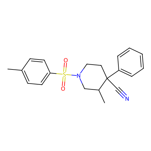 3-Methyl-4-phenyl-1-(p-tolylsulphonyl)piperidine-4-carbonitrile structure