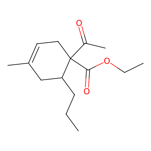 Ethyl 1-acetyl-4-methyl-6-propylcyclohex-3-ene-1-carboxylate structure