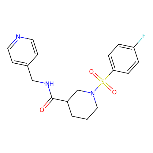 1-(4-fluorophenyl)sulfonyl-N-(pyridin-4-ylmethyl)piperidine-3-carboxamide structure