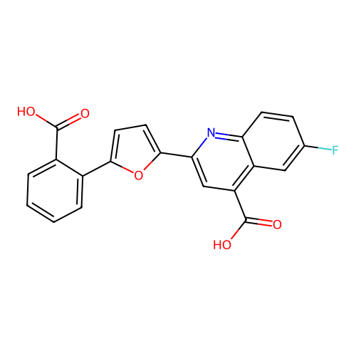 2-[5-(2-Carboxyphenyl)furan-2-yl]-6-fluoroquinoline-4-carboxylic acid structure