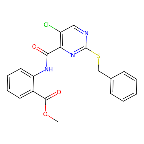 Methyl 2-({[2-(benzylsulfanyl)-5-chloropyrimidin-4-yl]carbonyl}amino)benzoate structure