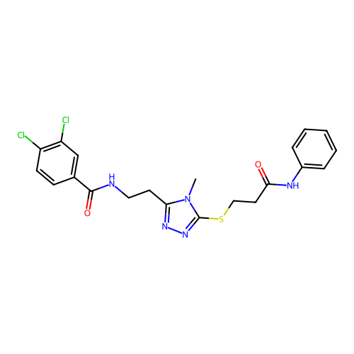 N-[2-[5-(3-anilino-3-oxopropyl)sulfanyl-4-methyl-1,2,4-triazol-3-yl]ethyl]-3,4-dichlorobenzamide structure