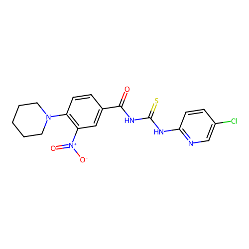 N-((5-Chloropyridin-2-yl)carbamothioyl)-3-nitro-4-(piperidin-1-yl)benzamide structure