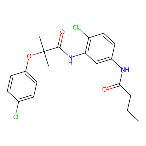 N-[5-(butanoylamino)-2-chlorophenyl]-2-(4-chlorophenoxy)-2-methylpropanamide structure