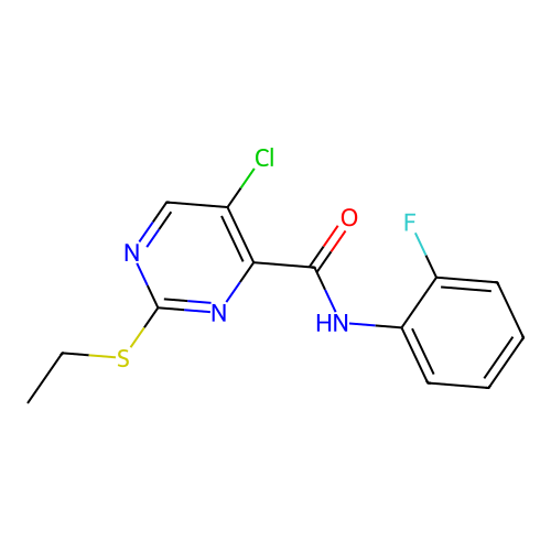5-chloro-2-ethylsulfanyl-N-(2-fluorophenyl)pyrimidine-4-carboxamide structure