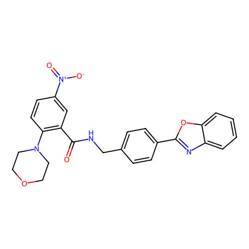 N-[[4-(1,3-benzoxazol-2-yl)phenyl]methyl]-2-morpholin-4-yl-5-nitrobenzamide structure