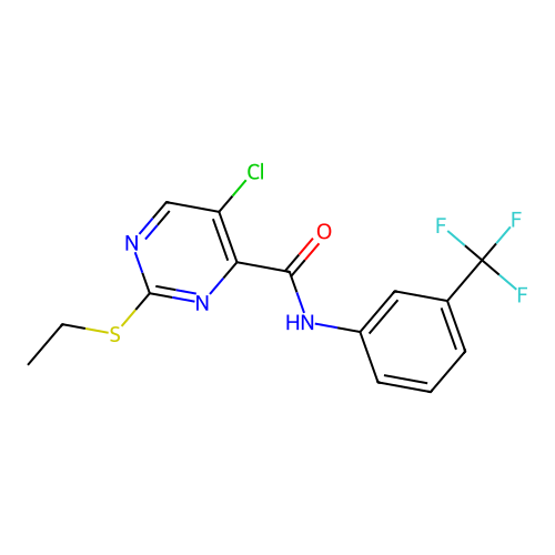 5-chloro-2-(ethylsulfanyl)-N-[3-(trifluoromethyl)phenyl]pyrimidine-4-carboxamide structure