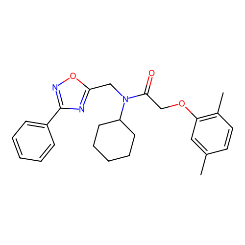 N-cyclohexyl-2-(2,5-dimethylphenoxy)-N-[(3-phenyl-1,2,4-oxadiazol-5-yl)methyl]acetamide structure