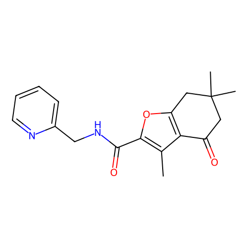 3,6,6-trimethyl-4-oxo-N-(pyridin-2-ylmethyl)-4,5,6,7-tetrahydro-1-benzofuran-2-carboxamide structure