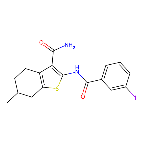 2-[(3-iodobenzoyl)amino]-6-methyl-4,5,6,7-tetrahydro-1-benzothiophene-3-carboxamide structure