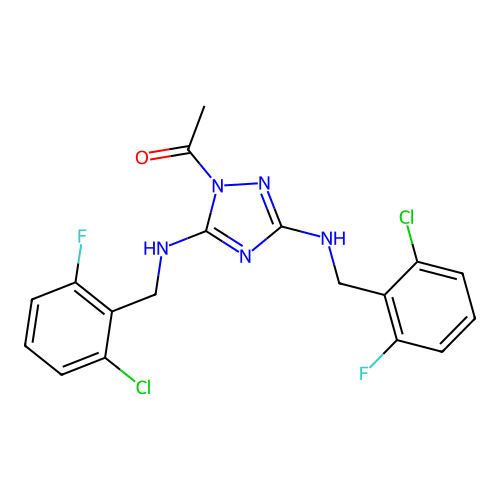 1-[3,5-Bis[(2-chloro-6-fluorophenyl)methylamino]-1,2,4-triazol-1-yl]ethanone structure
