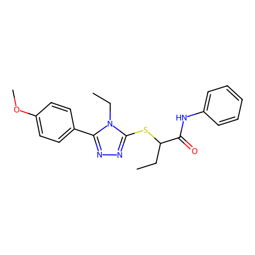 2-[[4-ethyl-5-(4-methoxyphenyl)-1,2,4-triazol-3-yl]sulfanyl]-N-phenylbutanamide structure