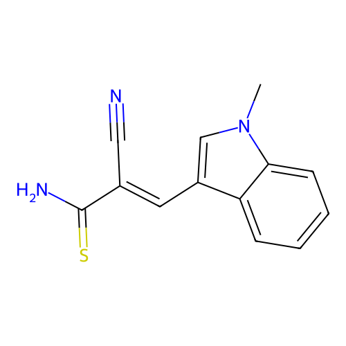 (2E)-2-cyano-3-(1-methyl-1H-indol-3-yl)prop-2-enethioamide structure