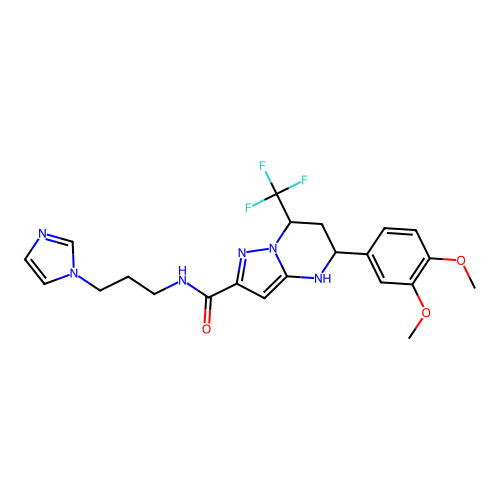 5-(3,4-dimethoxyphenyl)-N-[3-(1H-imidazol-1-yl)propyl]-7-(trifluoromethyl)-4,5,6,7-tetrahydropyrazolo[1,5-a]pyrimidine-2-carboxamide structure