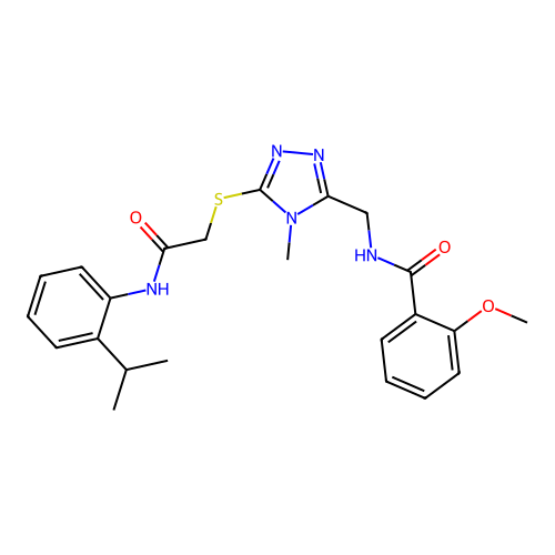 2-methoxy-N-({4-methyl-5-[(2-oxo-2-{[2-(propan-2-yl)phenyl]amino}ethyl)sulfanyl]-4H-1,2,4-triazol-3-yl}methyl)benzamide structure